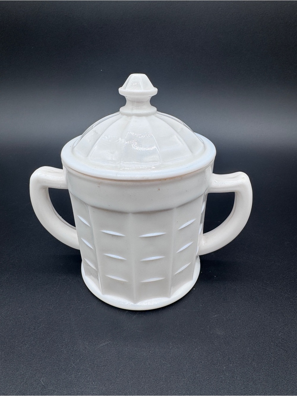 Anchor Hocking White Covered Sugar Bowl with Handles